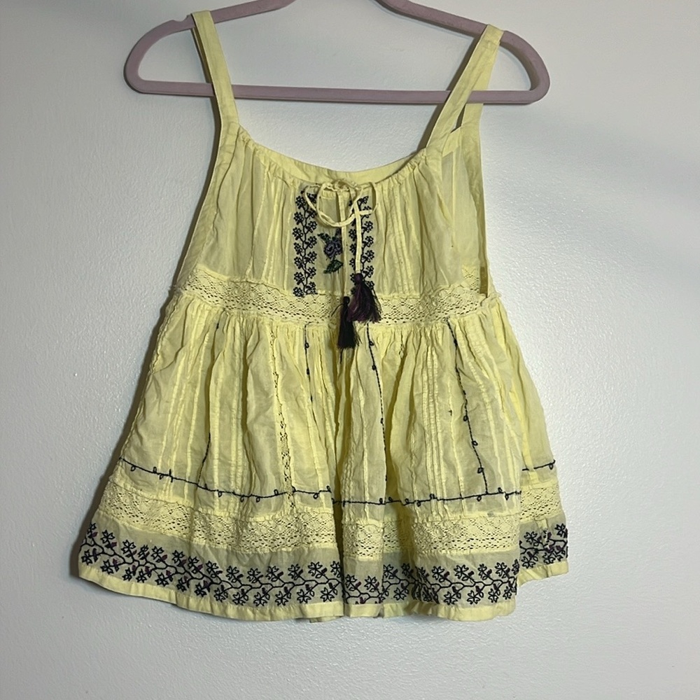 Free People Y2K Embroidered Babydoll Camisole Peasant Tank Top 4 - Picture 1 of 7